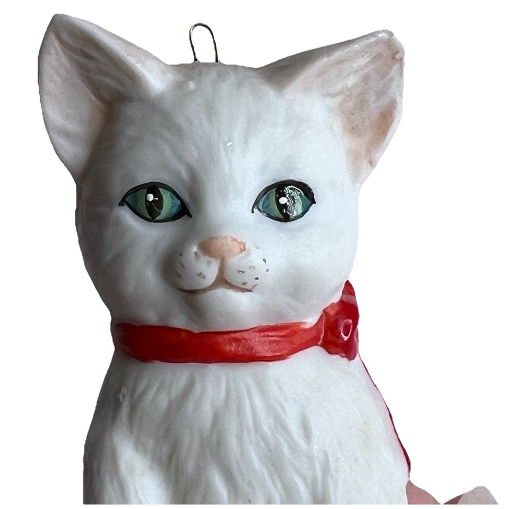 1988 Gordon Fraser Made‎ In Mexico Schmid White Christmas Kitty Cat Ornament